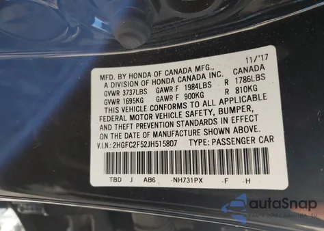 2018 Honda Civic Lx из США, поврежденный, VIN 2HGFC2F52JH515807